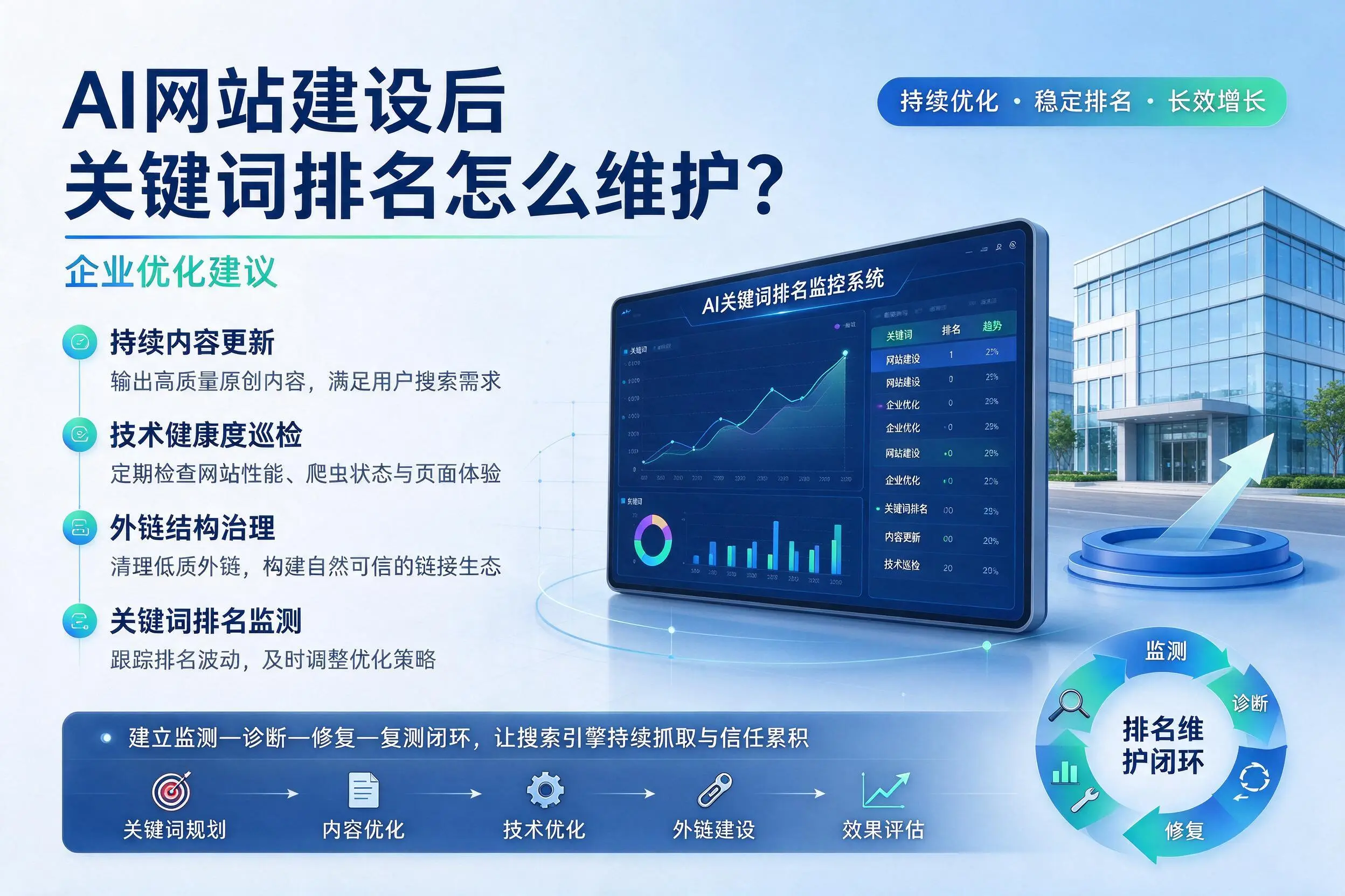 AI网站建设后关键词排名怎么维护？宜春企业优化建议