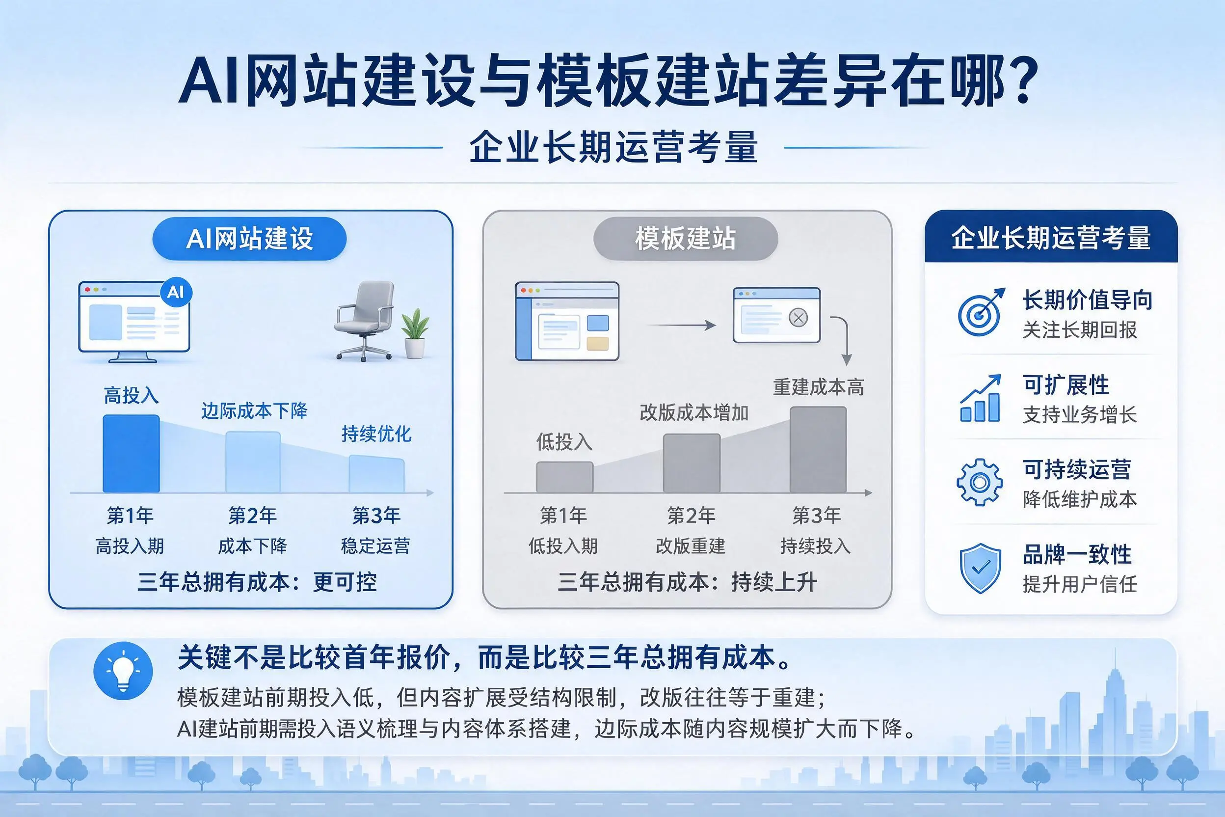 AI网站建设与模板建站差异在哪?宜春企业长期运营考量