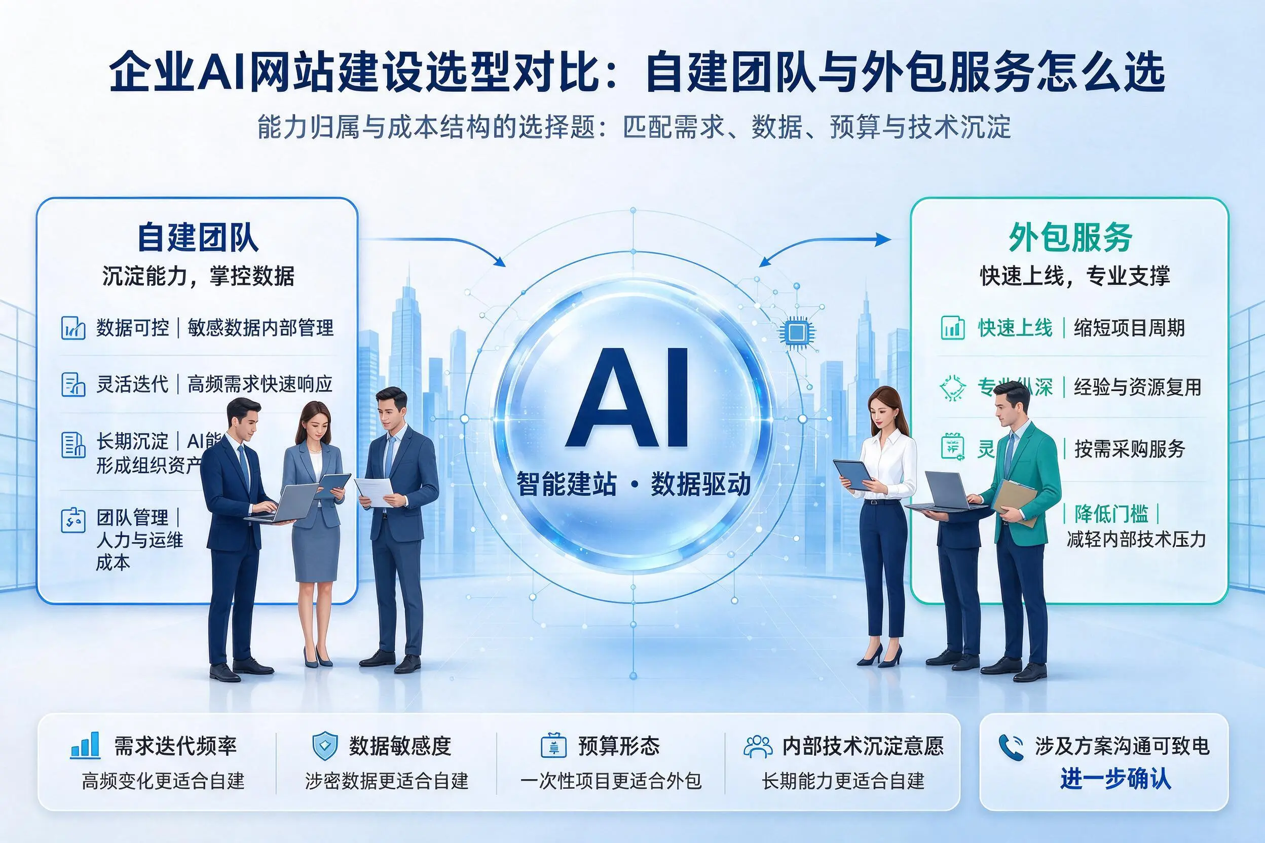 宜春企业AI网站建设选型对比:自建团队与外包服务怎么选